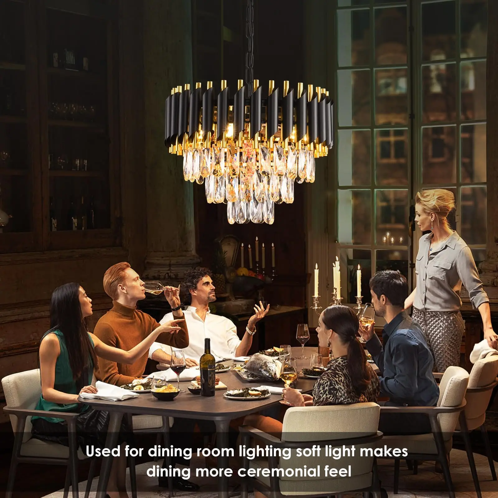 الأسود والذهب كريستال الثريا قلادة تركيب المصابيح فلوش جبل إضاءة السقف 3 طبقات الثريات البلورية/ النجف الكريستالي الحديثة #3