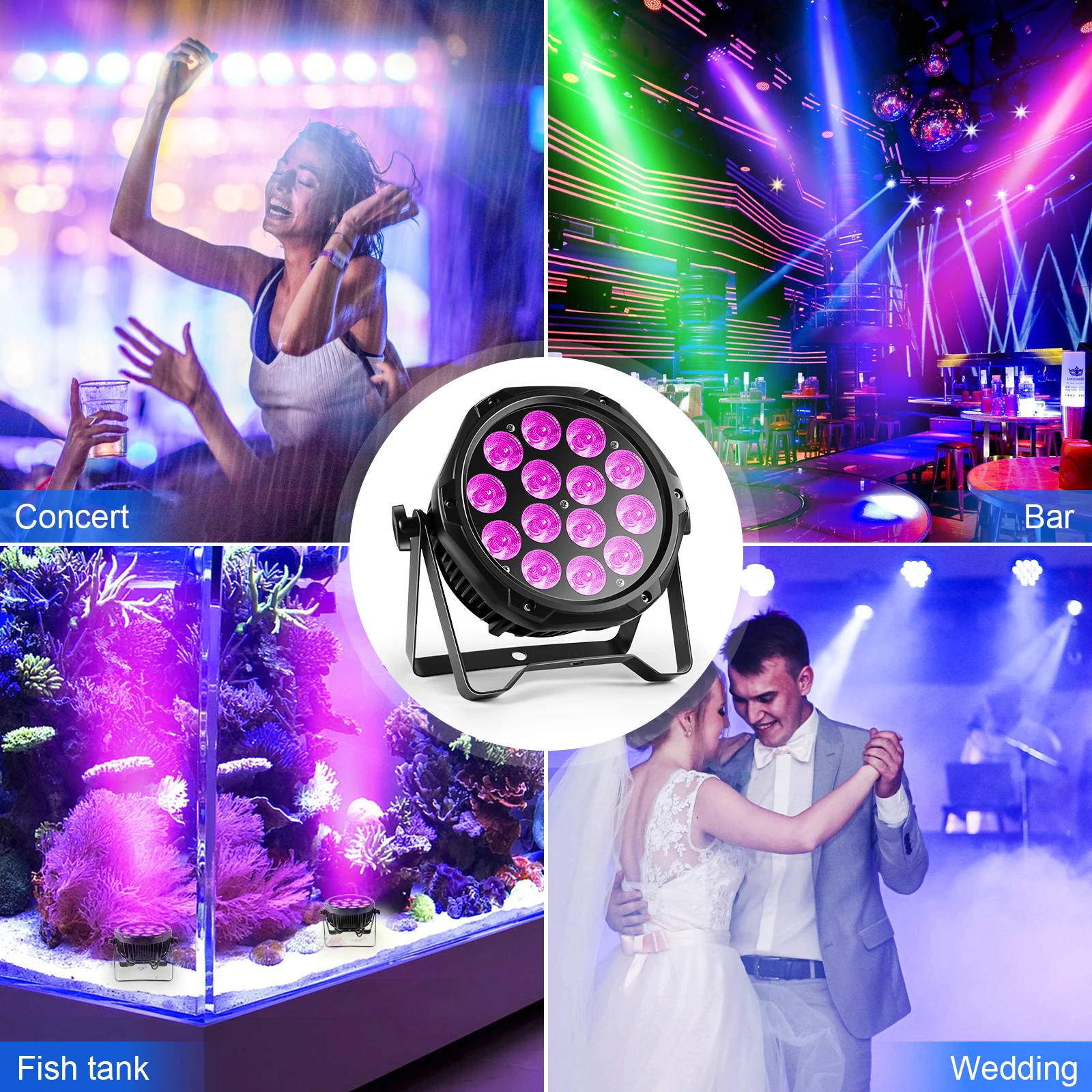 4PCS RGBW LED Par Light Wash Light Strobe Effect DJ Light Outdoor Stage Light Effect for Christmas Night Disco Club Wedding