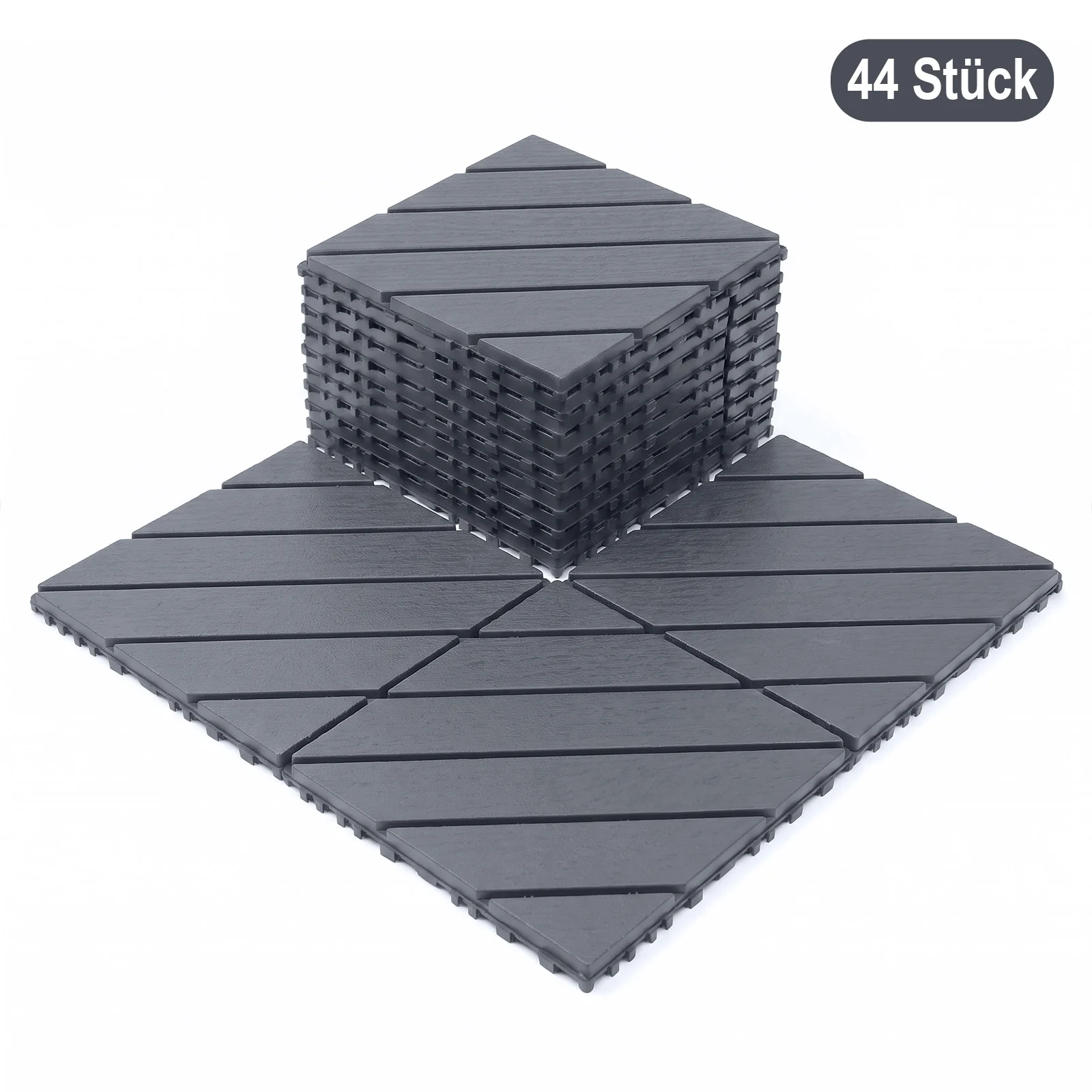 44 stuks DIY terrastegels met plug-in systeem 30x30cm, robuuste PP vloerpanelen, makkelijk te onderhouden, waterdicht, voor binnen en buiten, voor tuin, terras en woonruimte.