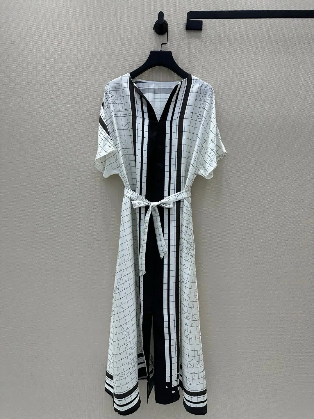 

Summer elegant pure silk wide waist elegant printed belted dress