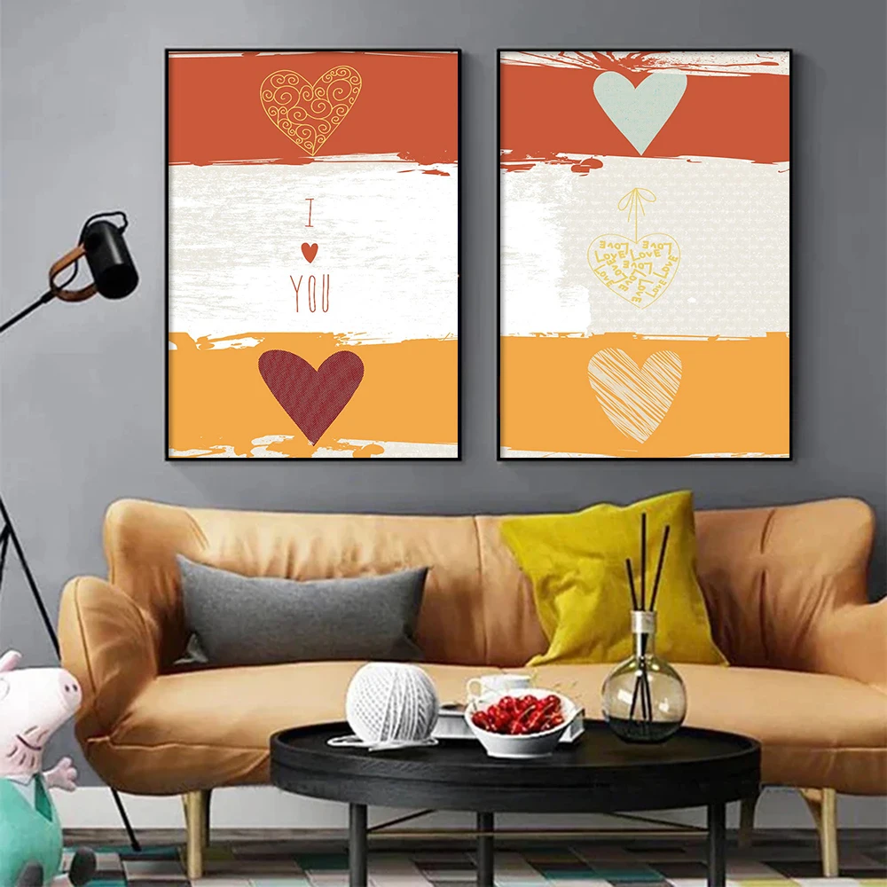 I Love You Painting Modern Nordic Wall Art Canvas Poster Prints Warm Orange Red Pictures Living Room Bedroom Home Decor Cuadros