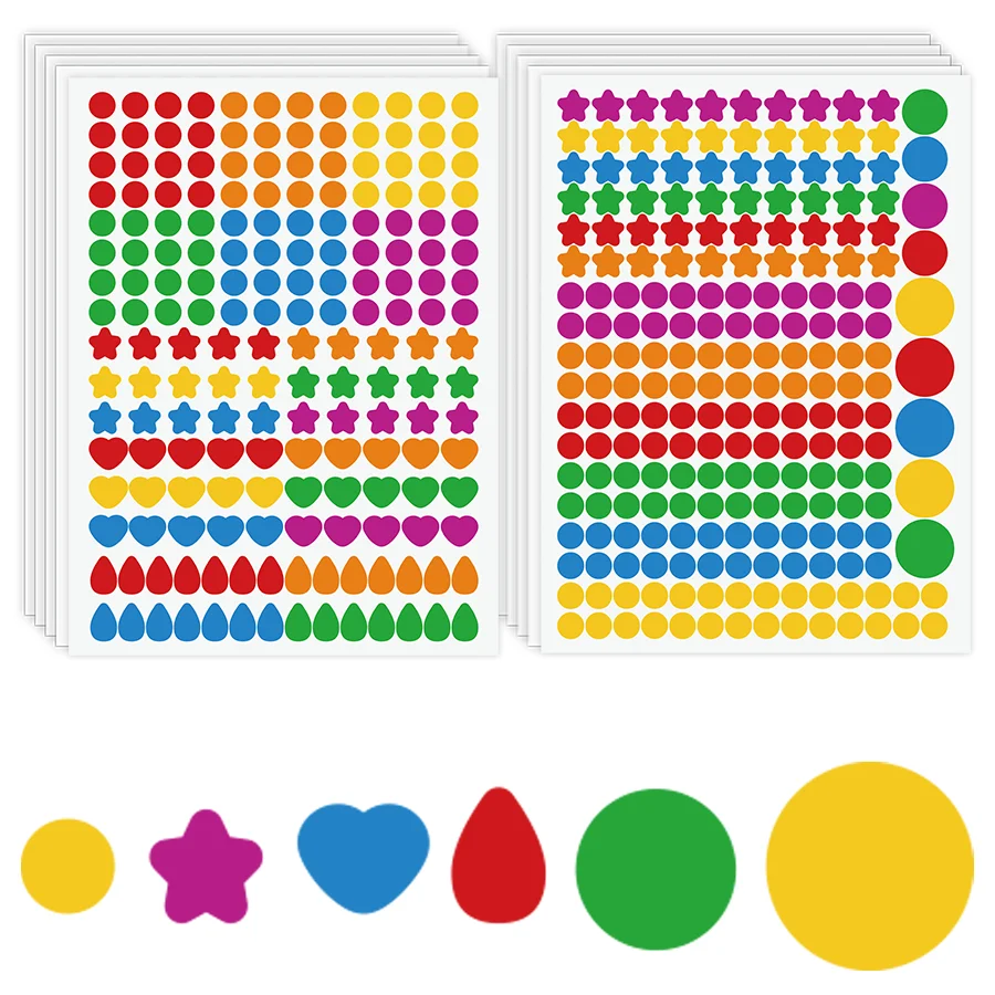 2005 PCS Dot Stickers Colored Coding Labels — Multi-Shape Round, Star, Heart, Raindrop Stickers — Colorful DIY Labels