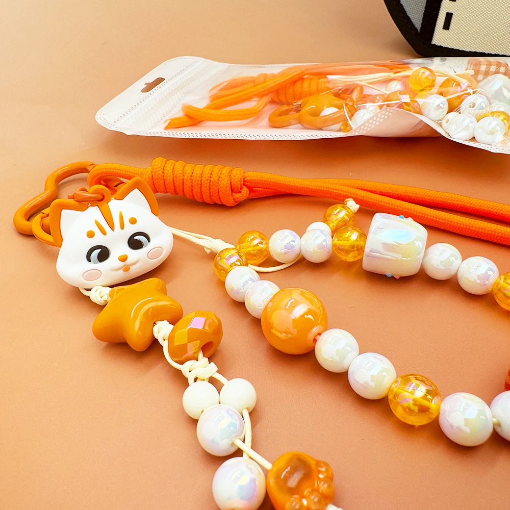 Porte-clés à breloques pour sac mignon, bricolage, chaîne suspendue pour téléphone portable, sangle de perles, Kit d'accessoires cadeaux