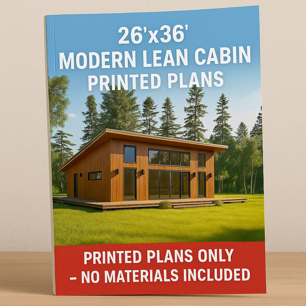 Plany budowy nowoczesnej kabiny typu lean-to o wymiarach 26'x36' z nadrukiem. |   Plany architektoniczne domku na działce z werandą do samodzielnego wykonania (bez materiałów)