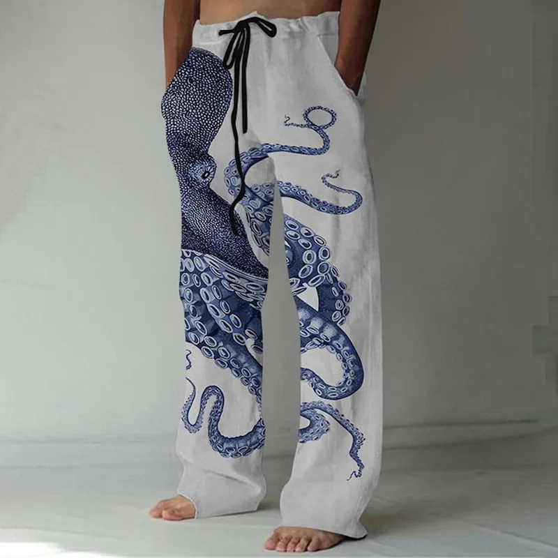 Stijlvolle En Comfortabele Dagelijkse Strandbroek Octopus Patroon 3d Geprint Casual Plus Size Heren Casual Broek Zomer