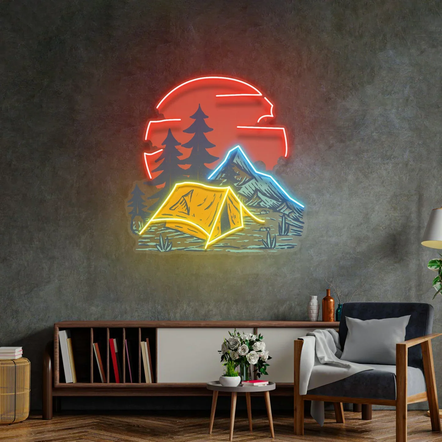 Imagem -03 - Custom Mountain Neon Sign Impressão uv Camping na Praia Escritório Home Art Decoração da Parede