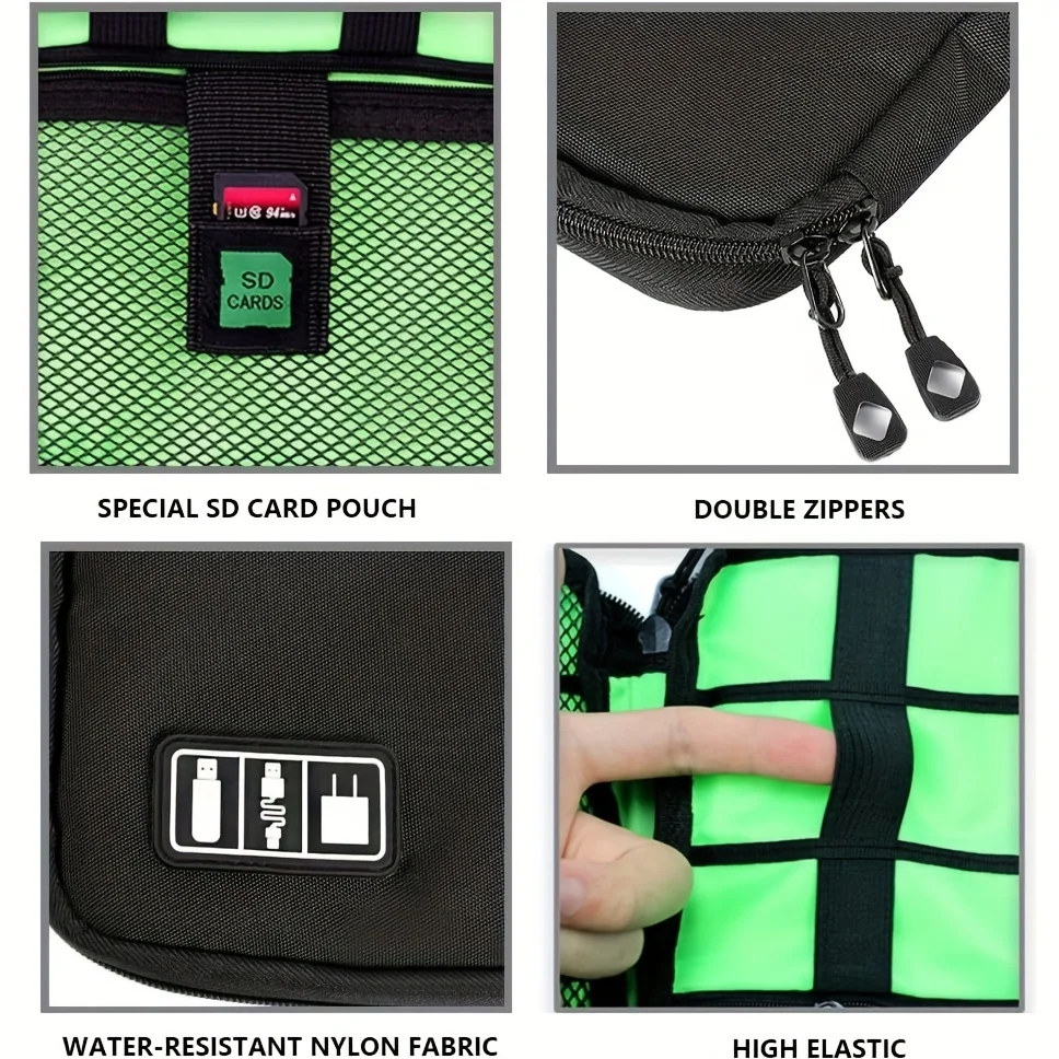 حقيبة تنظيم الملحقات الإلكترونية المقاومة للماء، حقيبة تخزين الكابلات المحمولة لشواحن كابل بيانات USB، حقيبة أدوات السفر