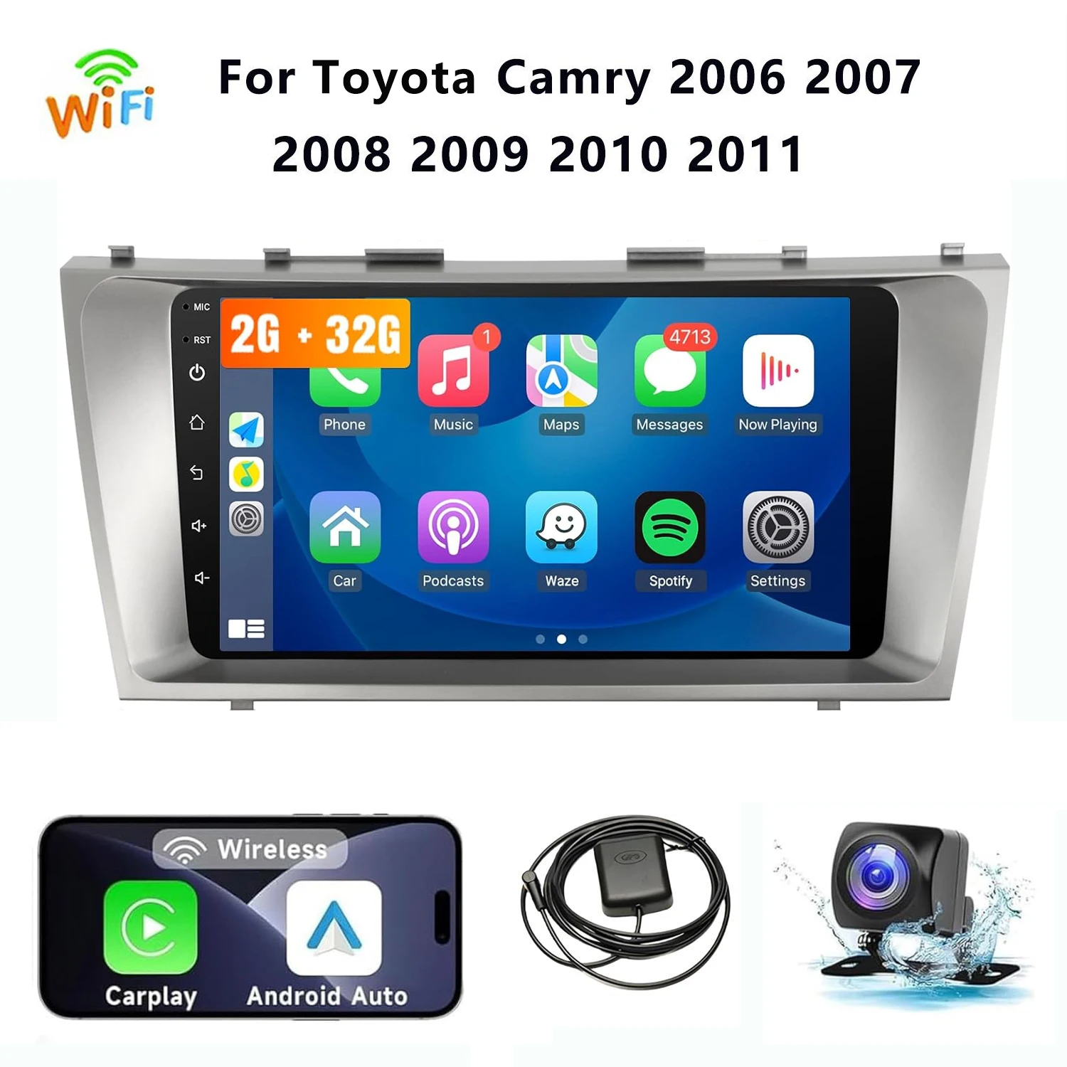 

9 Inch Wireless Car Radio for Toyota Camry 2006 -2011 CarPlay Android Auto Touch Screen Car Stereo with Backup Camera GPS 2G+32G