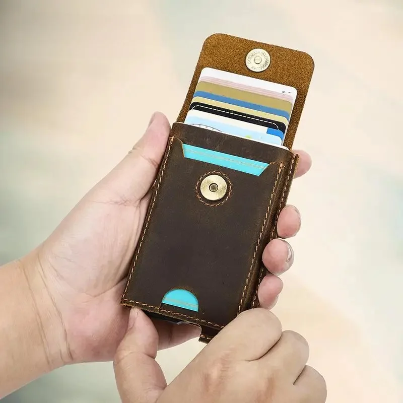 CONTACT'S Męski portfel na karty kredytowe RFID Prawdziwe skórzane etui na karty Hasp Man Casual Designer Mini Cards Aluminiowa torebka na karty — zdjęcie 2