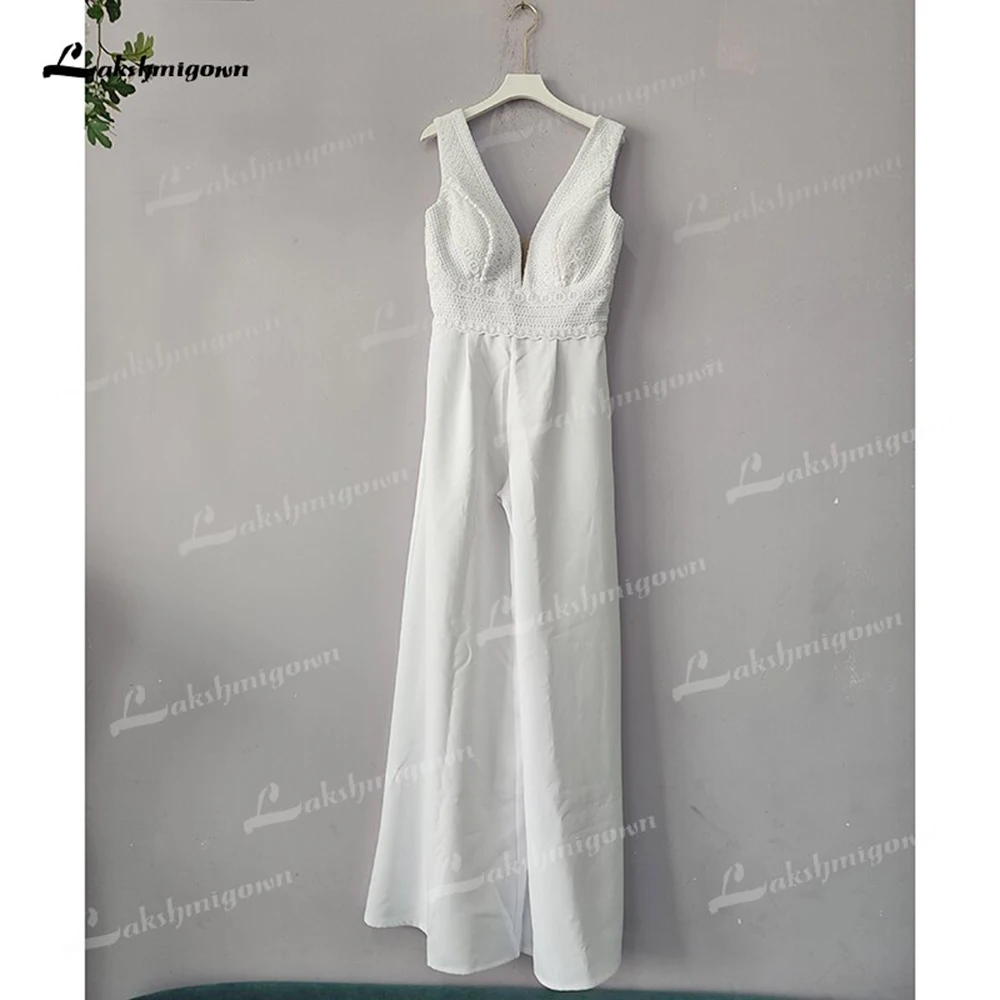 Semplice abito da sposa in raso abito in pizzo Top scollo a v con scollo a v modesto ricevuta nuziale abiti da sposa Backless 2023 robe de mariée