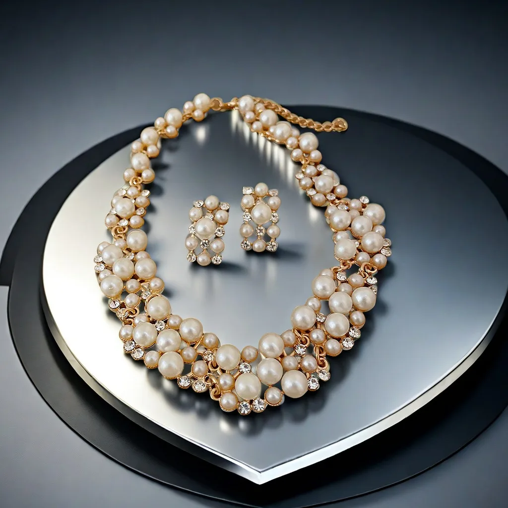 3pc Pearl Bride Wedding Jewelry Set, Artificial Pearl and Artificial Crystal,Daily Holiday Gift Jewelry