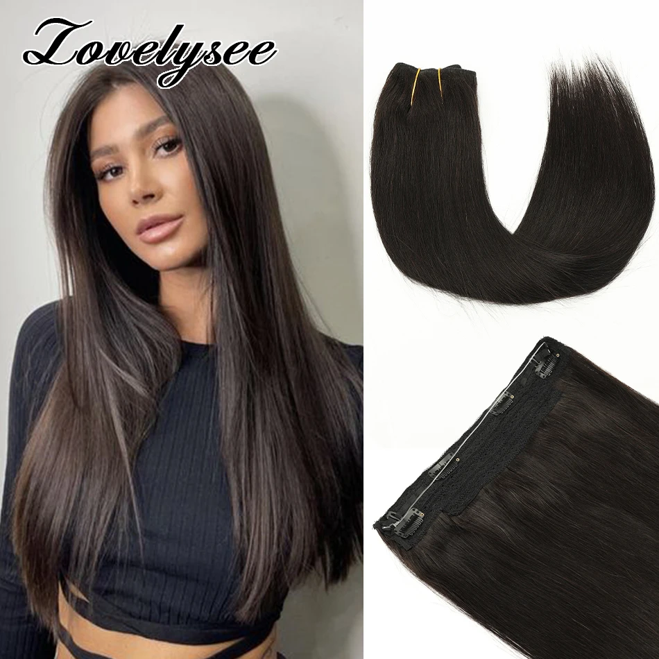 

Wire Hair Extensions Real Human Hair Straight Brazilian Hair Weft with Clips Invisible Transparent Remy Fish Line Hair Extension