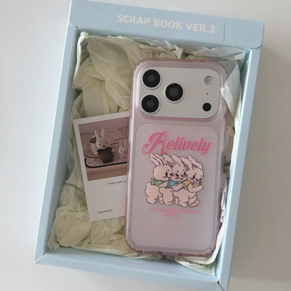 INS Pink Cute Rabbit Transparent Phone Case for iPhone 17 Pro 16 Max 15 16 17 Pro Max 15 Pro Fashion Shockproof Protective Case