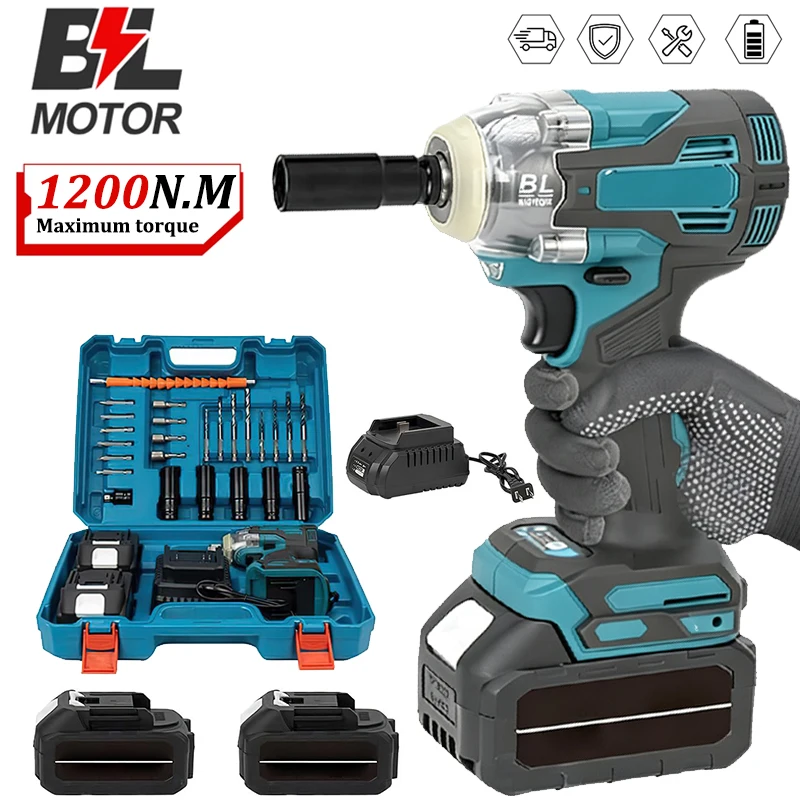 1200N.m Bürstenloser Schlagschrauber 1/2 Zoll Drehmomentschrauber Hochdrehmoment-Akku-Elektroschrauber Elektrowerkzeuge Autoreparatur für Makita 18V Akku