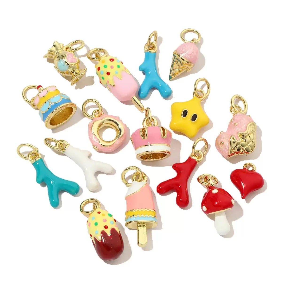 

10 Pieces of Creative and Cute Candy Mushroom Heart Coral Star Charm Pendant Hand Make Necklace Earrings