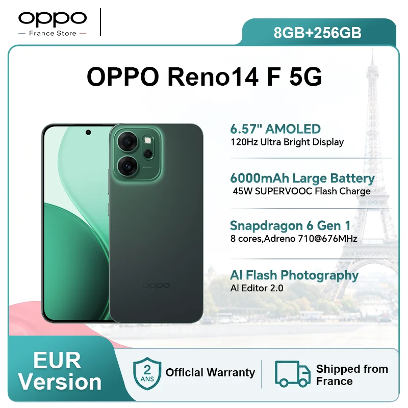 Versión Europea del Teléfono Inteligente OPPO Reno14 F 5G, Pantalla de 6.57 Pul…