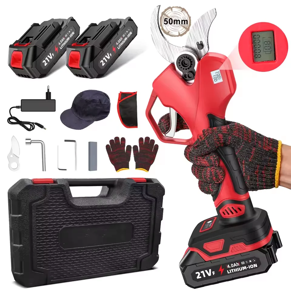 Seeiswork1000W tijeras de podar eléctricas de 50mm, podadora inalámbrica sin escobillas, herramienta cortadora de ramas de árboles frutales para jardín con 2 baterías