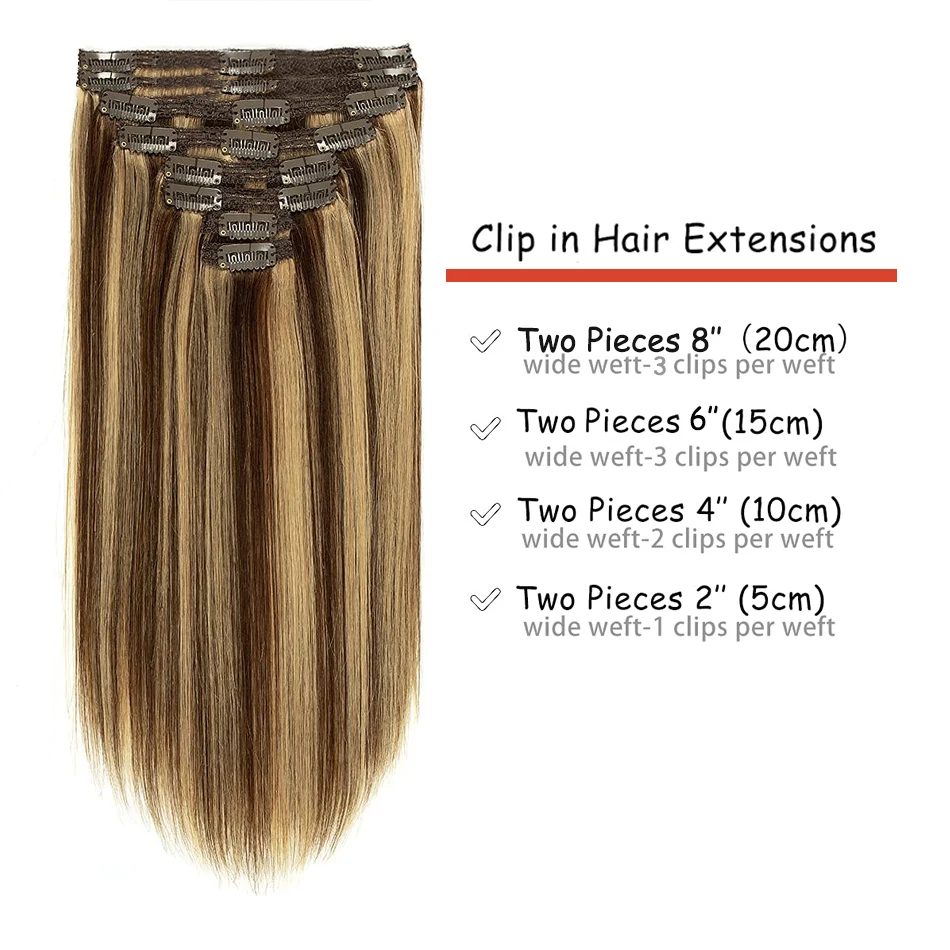 تسليط الضوء على كليب في وصلات الشعر لون الشعر البشري الحقيقي # 4/27 مشبك برازيلي في وصلات مستقيمة 16-26 بوصة لون طبيعي #2