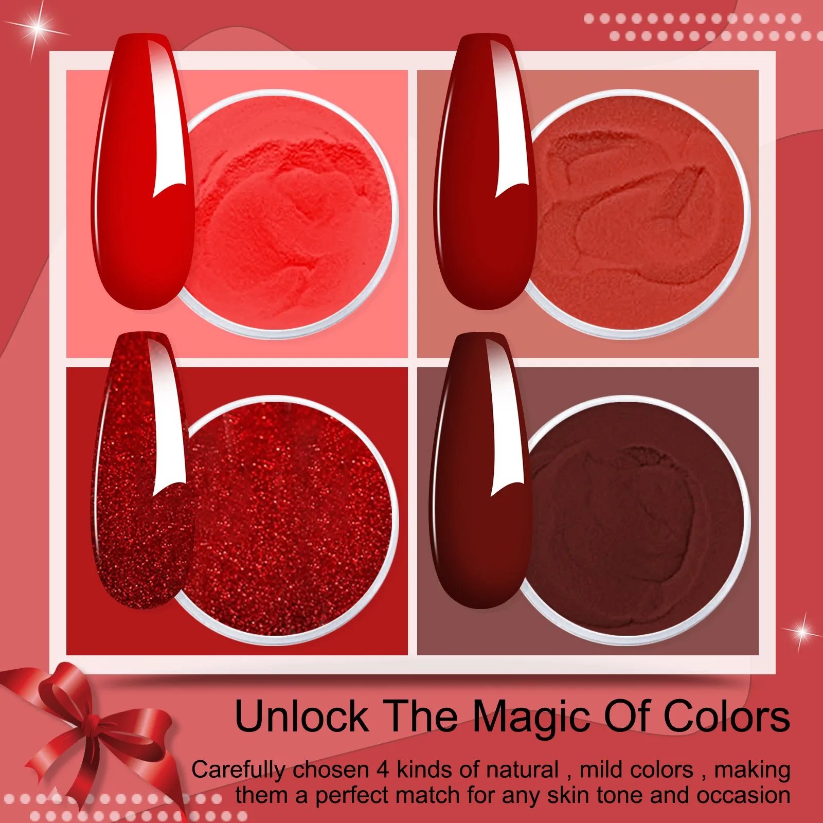 Christmas Dip Powder Set 4 Festive Colors for Red Green Red Glitter Blue Glitter with 3PCS Liquid Manicure Salon DIY Gift No UV