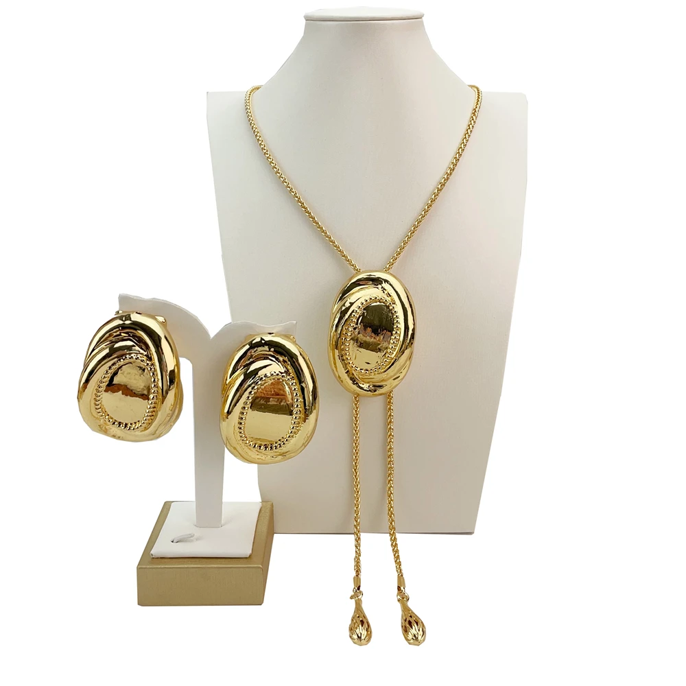 

Итальянские позолоченные свадебные украшения EMMA, большие длинные серьги-колье, подарок для банкета, модный комплект ювелирных изделий для женщин FHK21117