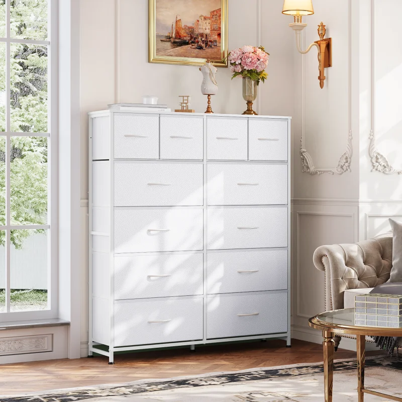 

GALAXHERO 12 Drawer Tall Fabric Dresser with Wood Top Steel Frame Storage Chest of Drawers for Bedroom Closet Organizer