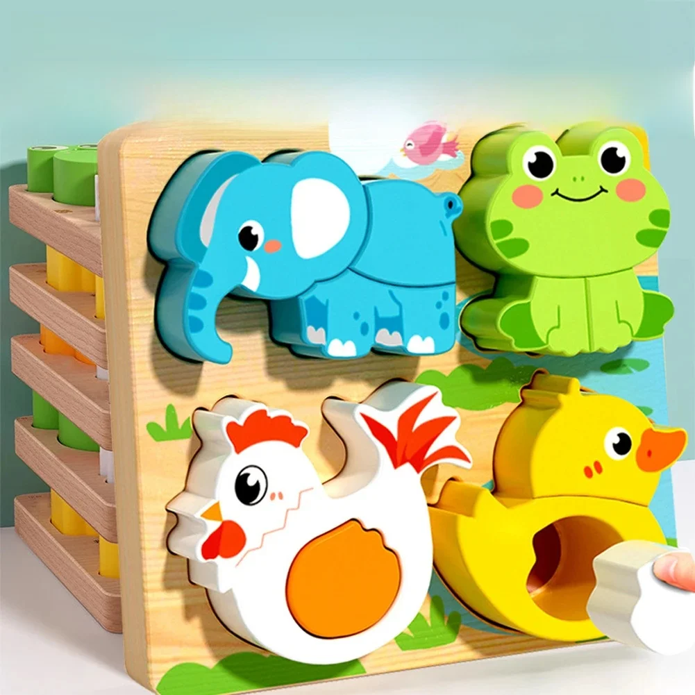 4 w 1 drewniane zabawki 3D drewniane Puzzle zwierzęta kreskówkowe poznawcze puzzle wczesna nauka zabawki edukacyjne dla dzieci prezent — zdjęcie 2