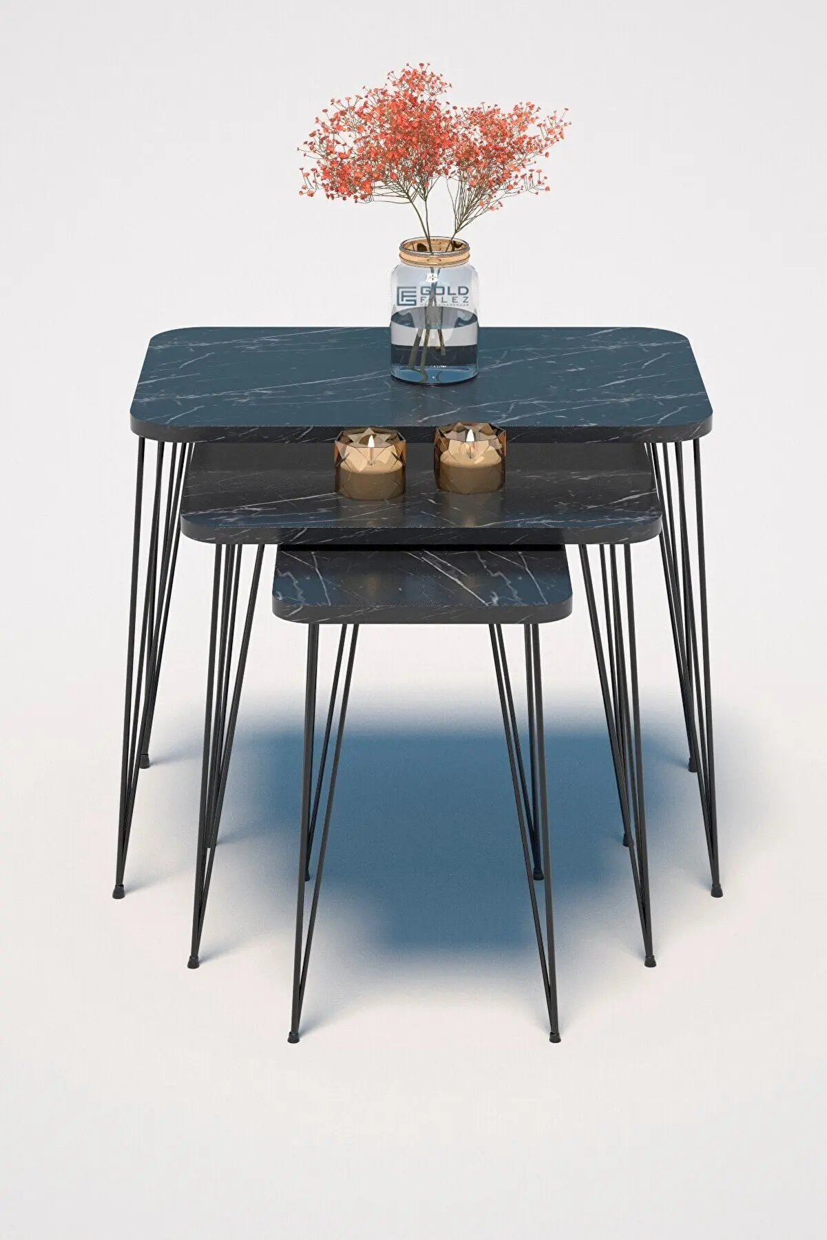 Modern Zigon Coffee Table 3 PCs Suit Rectangle Black Wire Metal Foot Installed In Scandinavian Styled Tea Coffee Service Desk Li