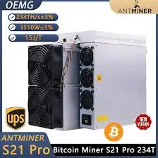 

SH | Ready to Ship Antminer S21 Pro Bitmain 234/245TH/s Air Cooling Miner 15J/TH 3510W Bitcoin Mining Hardware SHA256