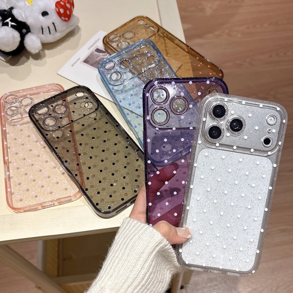 

Fashion simple polka dot solid color phone case for iPhone16 17ProMax 14 15Pro fundas Korean INS new shockproof protective case