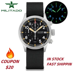 Militado Retro VK67 Quartz Chronograph Watch - 3 Dial Chronograph Movement Luminous Watches Sapphire Glass Waterproof Wristwatch