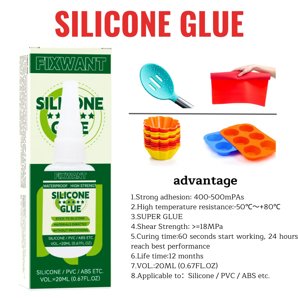 FIXWANT Silicone Glue TPR/ TPU/PVC/ ABS/ Latex Leather Wood Super Adhesive 20ML