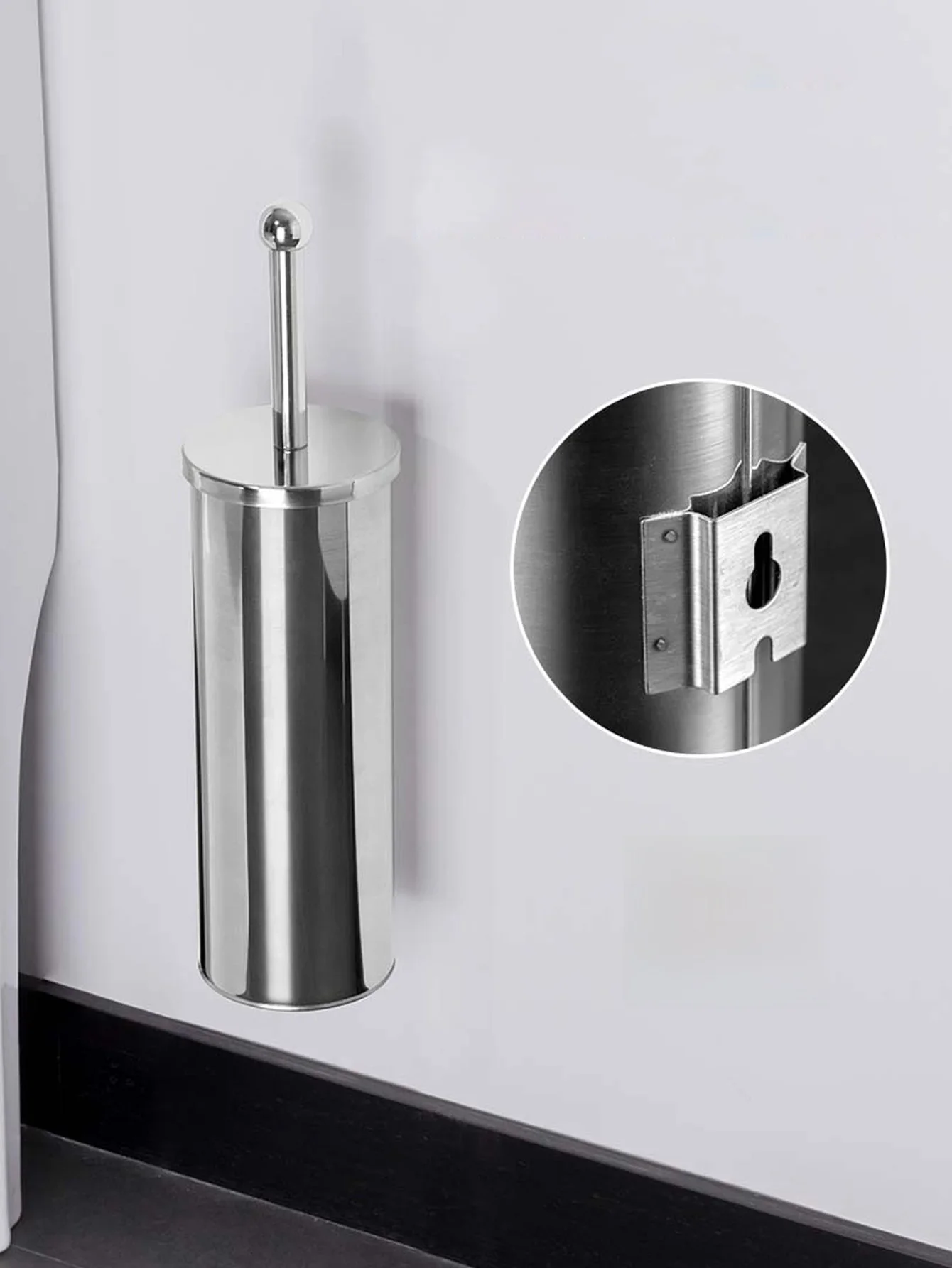 Porte-brosse de toilette mural, pour salle de bain, avec support, cuvette de toilette, brosse ronde en Nickel brossé