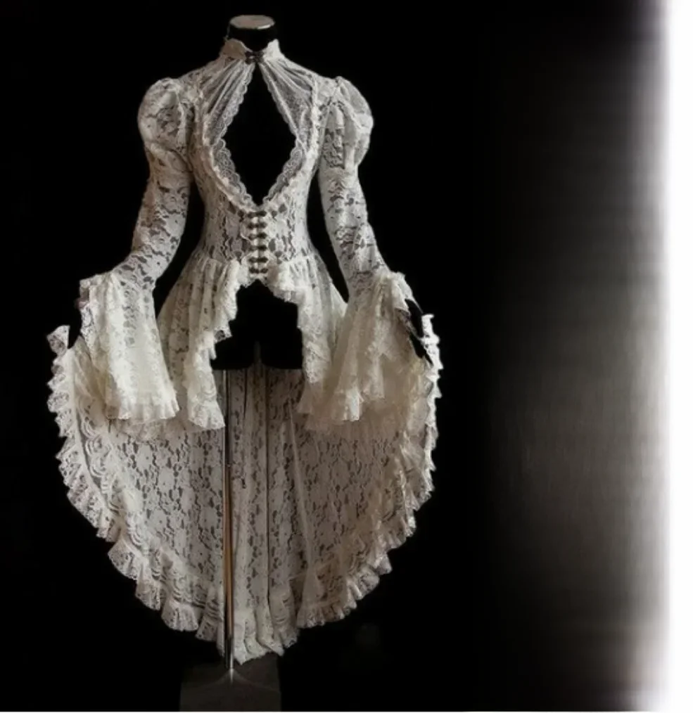 Kostiumy na Halloween sukienka w stylu Vintage kobiety średniowieczne gotyckie koronki bandaż czarny Fancy sukienka w dużym rozmiarze Vestidos Longo Dropshipping — zdjęcie 2