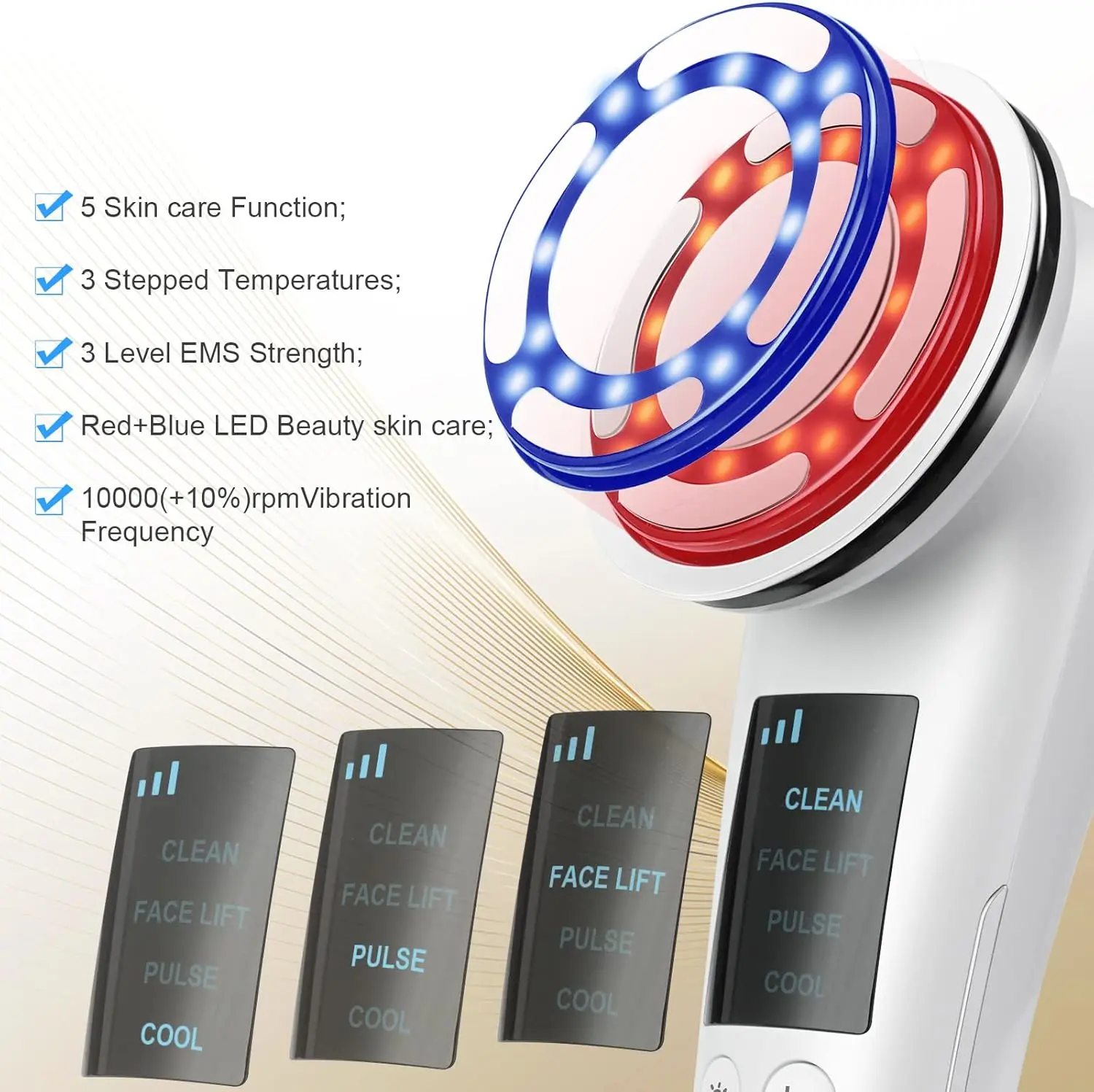 8-in-1-Gesichtsmassagegerät für die Hautpflege, Schönheitsgerät, Multi-Anti-Falten-Hochfrequenz-EMS-Gesichtslifting, Tonisierung mit roter/blauer Maschine