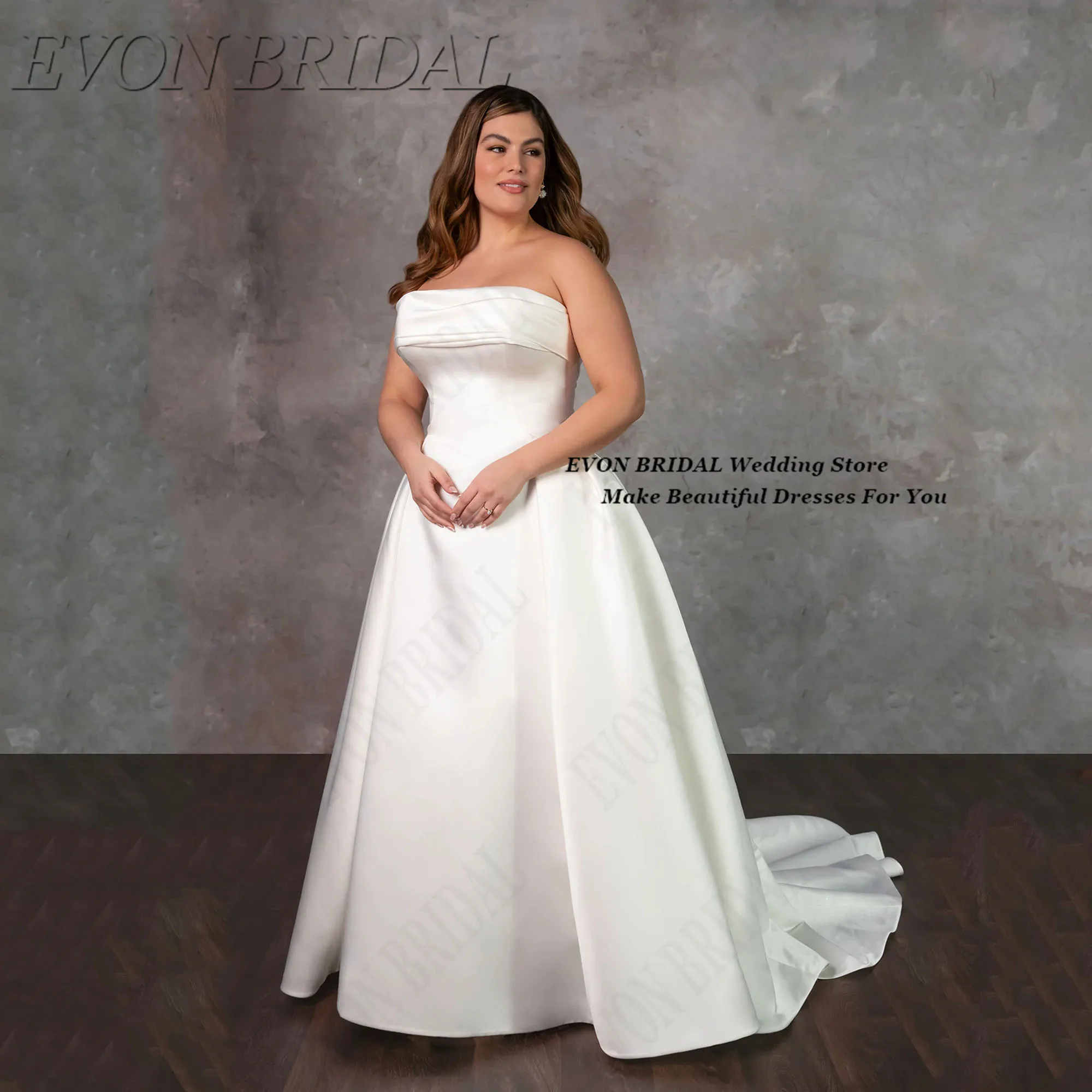 Strapless Civil Wedding Gown Small Train Wedding Dresses For Parties Simple Fashion Bridal Party Gown EVON BRIDAL Customized