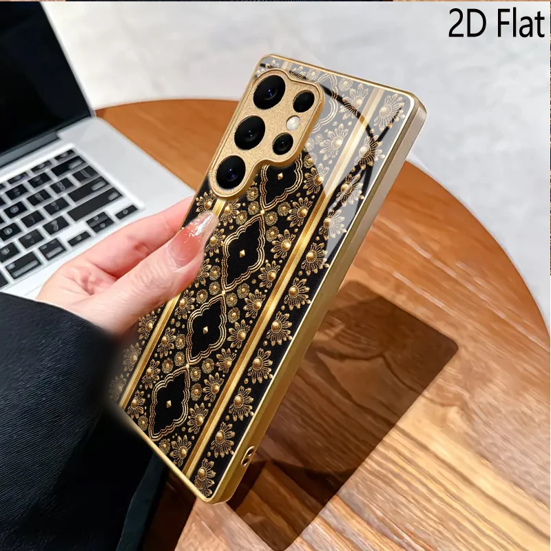 Golden Water L  PatternTempered Glass TPU Shockproof Full Cover For Samsung GalaxyS26 S25 S24 S23 UltraA55 A34 A14 A15Phone case