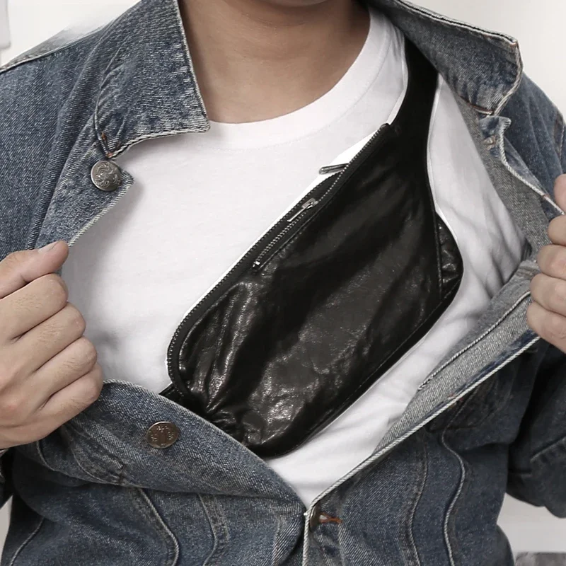 Torba na klatkę piersiową naturalna skóra owcza luksusowa ręcznie robiona wielofunkcyjna Mini saszetka biodrowa torebka na papierosy Unisex torba na telefon komórkowy — zdjęcie 2