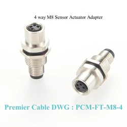 M8-Schott-Durchführungsstecker, IP67, wasserdicht, I-Typ M8, Stecker auf Buchse, Adapter, Panelmontage, 4-poliger Sensoranschluss, M8 auf M8