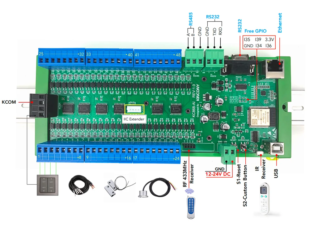 KC868-AI Ethernet Wifi RS232 RS485 ESP32 Eingangsmodul IR RF 433M Unterstützung ESPhome Home Assistant Tasmota DIY – Detail 4