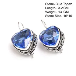 Genuine  Moonstone Amber Blue Topaz Tanzanite  Silvers Overlay on Copper Earrings