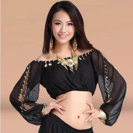 New Arrival kryształowy top do tańca brzucha z bawełny i siateczki momen pół rękawy topy do tańca brzucha seksowny top 9 kolorów — zdjęcie 2