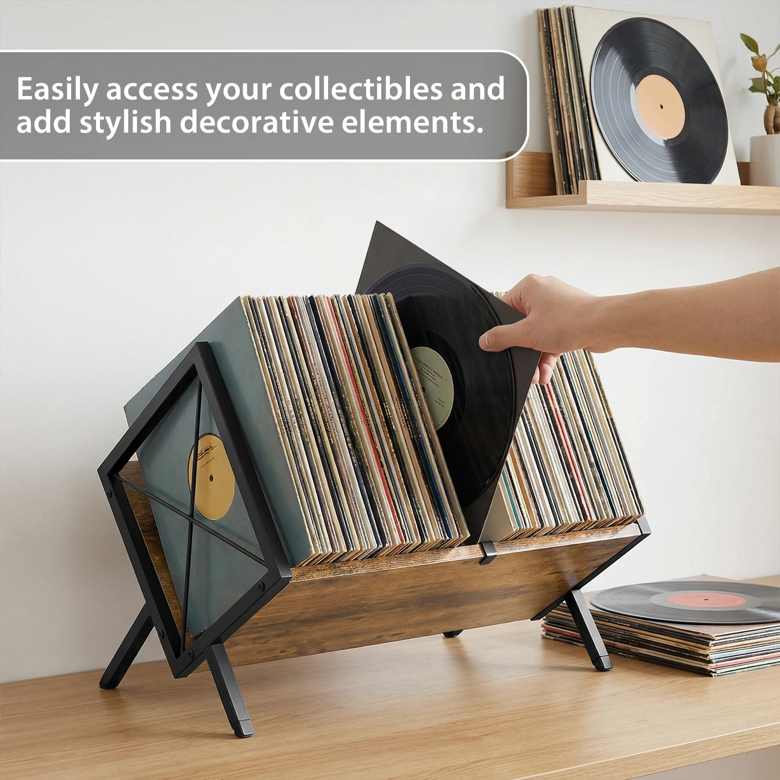 Support de rangement pour disques vinyles, support rétro minimaliste pour l'affichage des LP, support de rangement pour 80 LP, étagère de rangement pour livres, bibliothèque de bureau en fer
