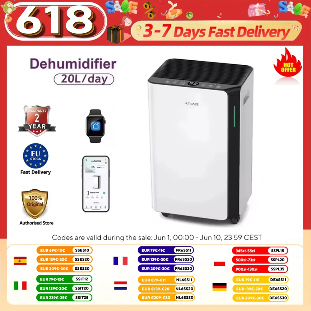 HUMILABS OL20-BD068CF Capacité de déshumidificateur portable Filtre amovible Réservoir 4,5 L et tuyau de vidange 3 modes Wi-Fi et contrôle par application