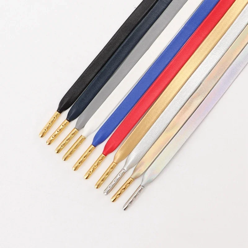 Lacets plats en cuir PU avec tête en métal imperméables dorés et argentés réfléchissants au Laser pour chaussures de basket-ball de sport AF1