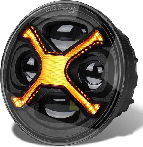 Faro LED para motocicleta de 5-3/4 y 5,75 pulgadas con faros redondos ámbar X DRL de haz alto/bajo blanco