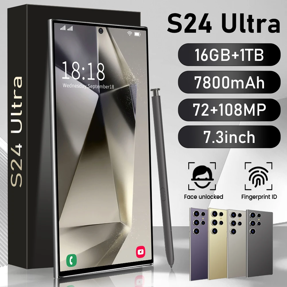 

2024 S24 Ultra Smartphone 7.3 inch Full Screen 4G/5G Cell Phone 16TB+1TB 6800mAh Mobile Phones 108MP Global Version Celulares