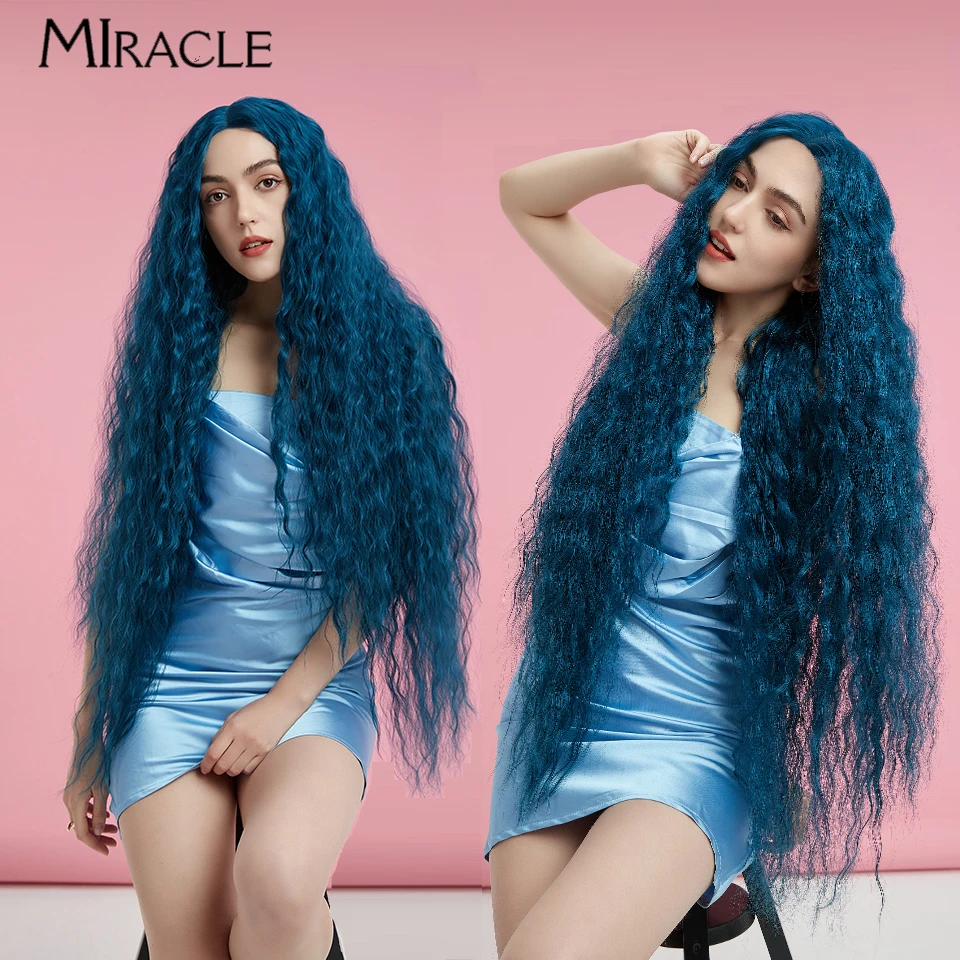 

MIRACLE Synthetic Lace Front Wig For Women 40Inch Cosplay Wig Super Long Wavy Lace Wig Heat Resistant Ombre Blonde Wig Curly Wig