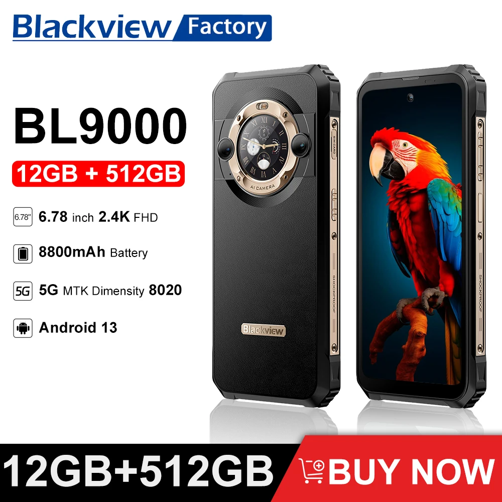 Blackview BL9000 Rugged Phone 6.78'' 12GB+512GB 2.4K FHD Dual Display 50MP 8800mAh 120W Android 13 5G NFC Smartphone