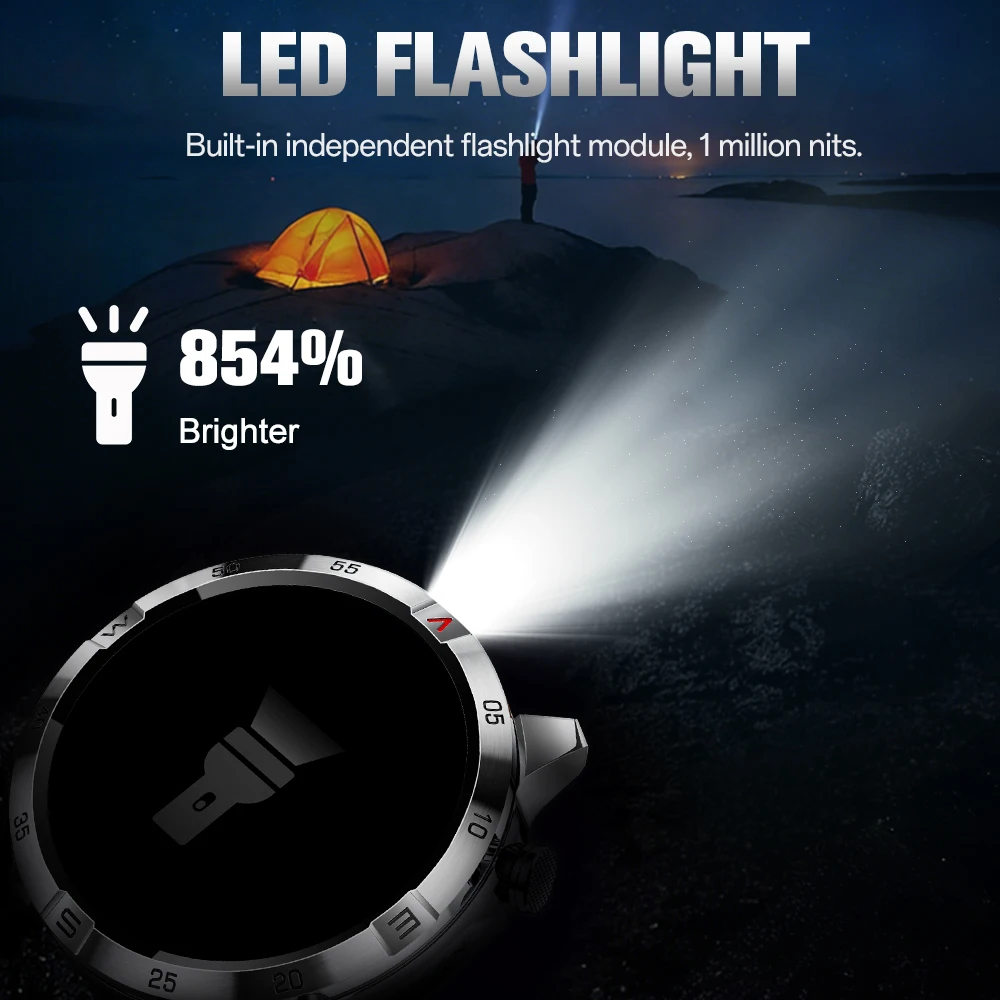 Aolon GT6 PRO Military Smart Watch Compass Flashlight AMOLED Bluetooth Call Smartwatch 1ATM Waterproof For Outdoor Sport Fitness