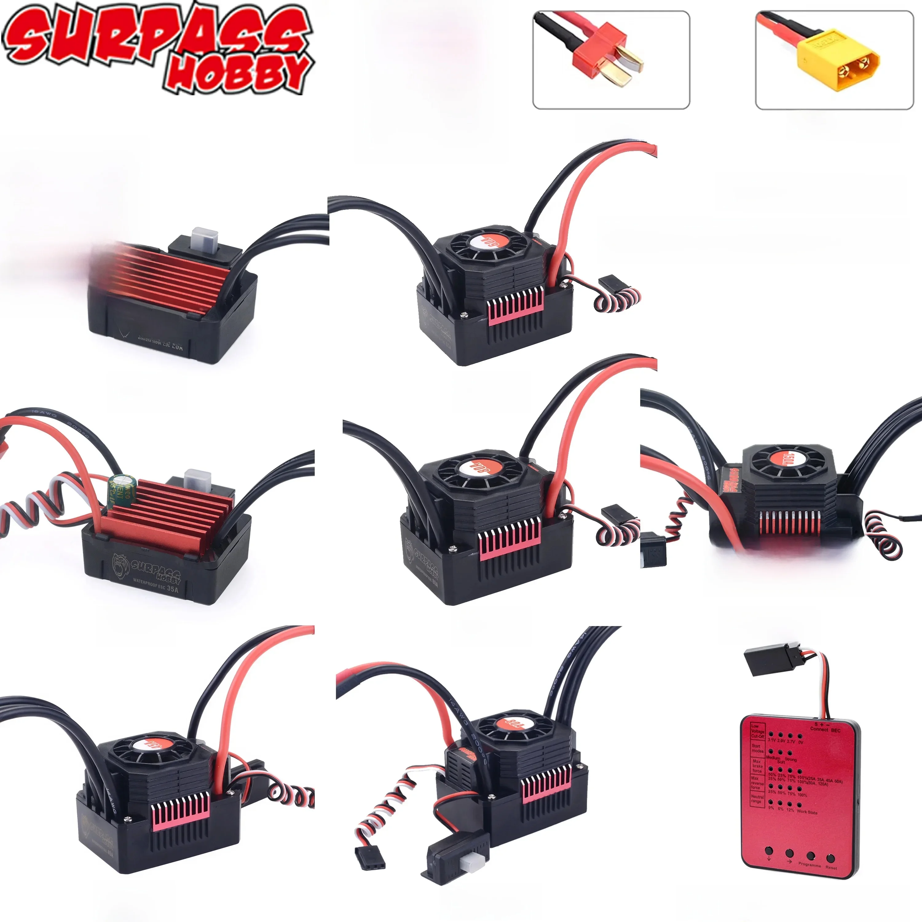 SURPASS HOBBY KK 150A 120A 80A 60A 45A 35A 25A T/XT60Plug ESC étanche pour moteur sans balais 1/8 1/10 1/12 1/14 1/16 1/20 RC